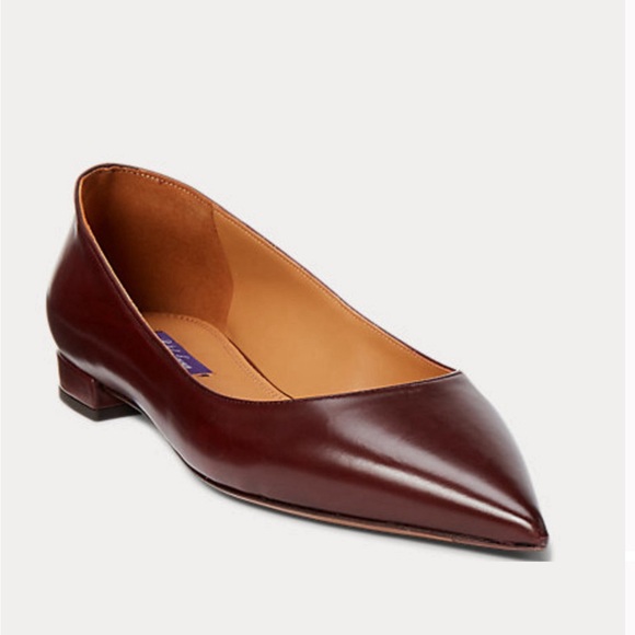NWOB Ralph Lauren Purple Label  Kendrya Calfskin Ballet Flat Bordeaux Size 6.5 - Picture 2 of 14